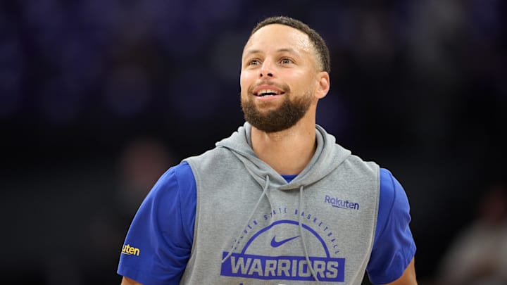 Apr 10, 2026; Sacramento, California, USA; Golden State Warriors guard Stephen Curry (30) warms up before the game against the Sacramento Kings at Golden 1 Center. Apr 10, 2026; Sacramento, California, USA; Golden State Warriors guard Stephen Curry (30) warms up before the game against the Sacramento Kings at Golden 1 Center.