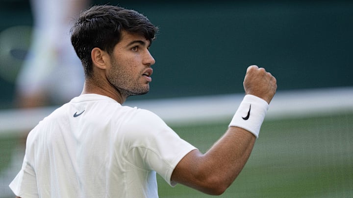 Carlos Alcaraz is looking to win his third consecutive Wimbledon trophy.