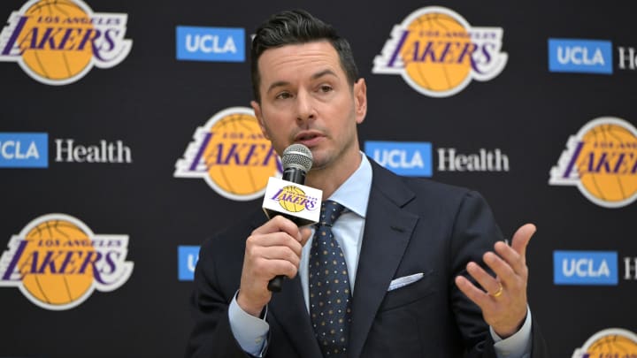 Jun 24, 2024; El Segundo, CA, USA; The Los Angeles Lakers head coach JJ Redick speaks to the media during an introductory news conference at the UCLA Health Training Center. Mandatory Credit: Jayne Kamin-Oncea-USA TODAY Sports Jun 24, 2024; El Segundo, CA, USA; The Los Angeles Lakers head coach JJ Redick speaks to the media during an introductory news conference at the UCLA Health Training Center. Mandatory Credit: Jayne Kamin-Oncea-USA TODAY Sports