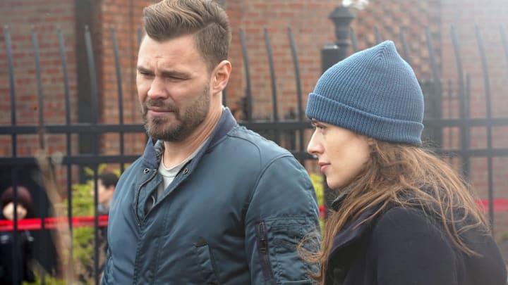 CHICAGO P.D. -- "The Right Thing" Episode 815 -- Pictured: (l-r) Patrick John Flueger as Adam Ruzek, Marina Squerciati as Kim Burgess -- (Photo by: Lori Allen/NBC)