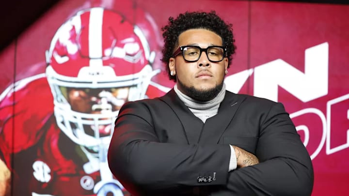 Alabama Offensive Lineman Kadyn Proctor (74) at a photoshoot SEC Media Day at College Football Hall of Fame and Omni Atlanta Hotel at Centennial Park in Atlanta, Ga on Wednesday, Jul 16, 2025.