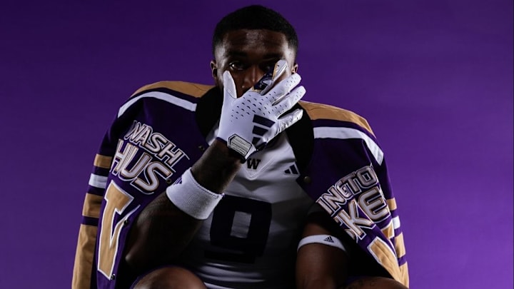 Zaydrius Rainey-Sale outfitted in UW gear. Zaydrius Rainey-Sale outfitted in UW gear.