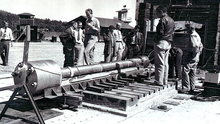 Manhattan Project scientists working on the Thin Man plutonium gun assembly.