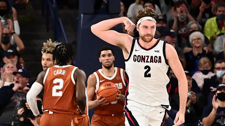 Nov 13, 2021; Spokane, Washington, USA; Gonzaga Bulldogs forward Drew Timme (2) 
