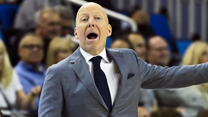 Nov 4, 2024; Los Angeles, California, USA; UCLA Bruins head coach Mick Cronin yells at his player during the second half against the Rider Broncs at Pauley Pavilion presented by Wescom. Mandatory Credit: Robert Hanashiro-Imagn Images