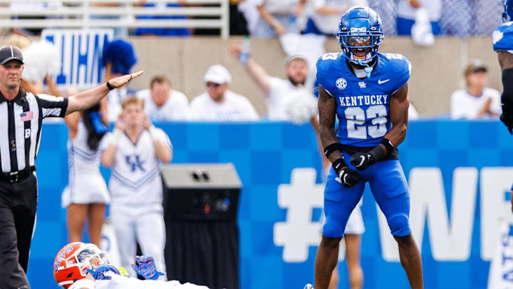 Sep 30, 2023; Lexington, Kentucky, USA; Kentucky Wildcats defensive back Andru Phillips (23)