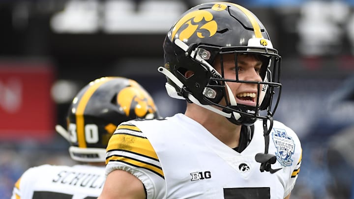 Dec 31, 2022; Nashville, Tennessee, USA; Iowa Hawkeyes defensive back Cooper DeJean (3) celebrates