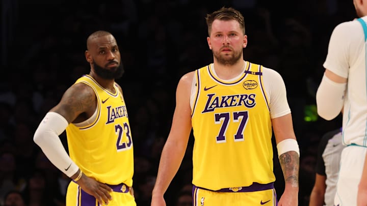 Los Angeles Lakers forward LeBron James (23) and guard Luka Doncic find themselves favored on Tuesday night.