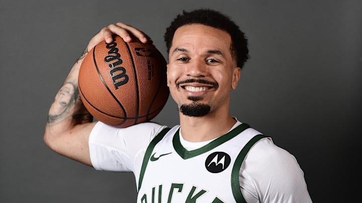 Milwaukee Bucks guard Cole Anthony poses for a picture during Milwaukee Bucks Media Day at the Fiserv Forum on September 29.