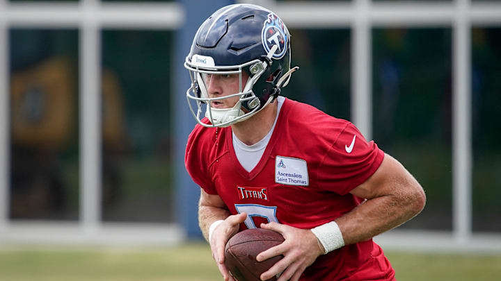 Tennessee Titans quarterback Will Levis (8) runs a drill during an OTA practice at Ascension Saint Thomas Sports Park in Nashville, Tenn., Wednesday, May 31, 2023. Tennessee Titans quarterback Will Levis (8) runs a drill during an OTA practice at Ascension Saint Thomas Sports Park in Nashville, Tenn., Wednesday, May 31, 2023.
