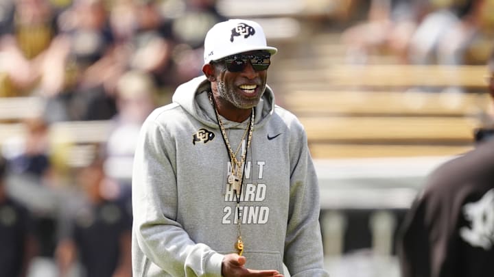 Colorado Buffaloes head coach Deion Sanders before the game against the Delaware Fightin Blue Hens at Folsom Field. Colorado Buffaloes head coach Deion Sanders before the game against the Delaware Fightin Blue Hens at Folsom Field.