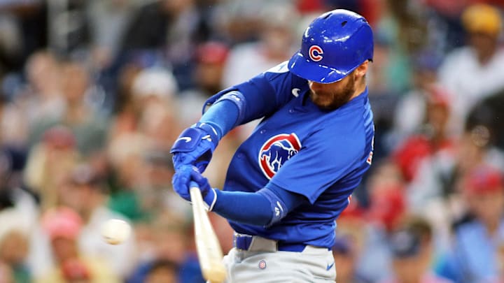 Aug 30, 2024; Washington, District of Columbia, USA; Chicago Cubs right fielder Cody Bellinger (24) hits a two-run home run during the second inning against the Washington Nationals at Nationals Park.