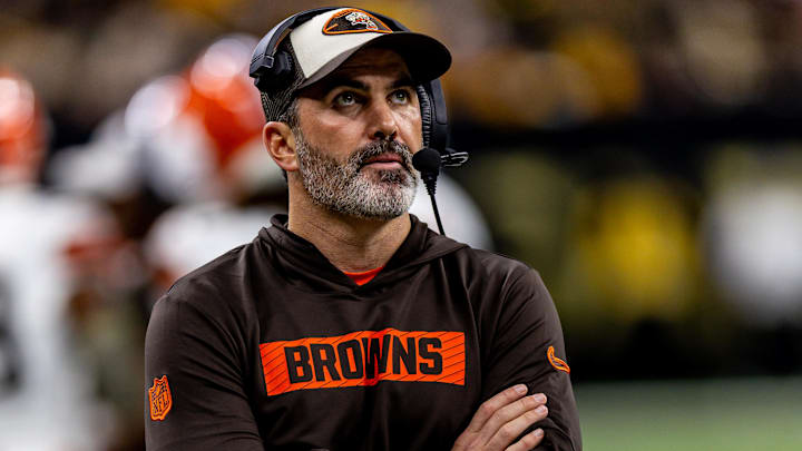 Cleveland Browns head coach Kevin Stefanski looks on against the New Orleans Saints during the first half at Caesars Superdome.