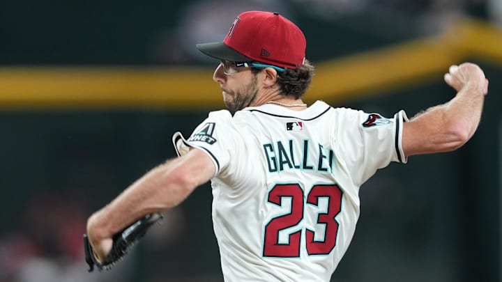 Sep 15, 2025; Phoenix, Arizona, USA; Arizona Diamondbacks pitcher Zac Gallen (23) pitches against the San Francisco Giants during the first inning at Chase Field. Mandatory Credit: Joe Camporeale-Imagn Images Sep 15, 2025; Phoenix, Arizona, USA; Arizona Diamondbacks pitcher Zac Gallen (23) pitches against the San Francisco Giants during the first inning at Chase Field. Mandatory Credit: Joe Camporeale-Imagn Images