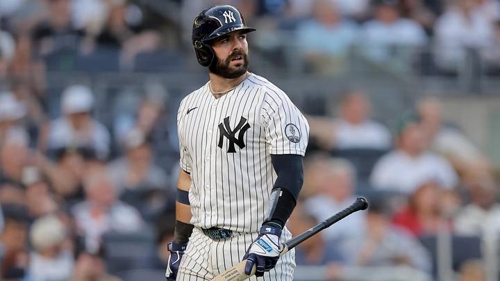 Jun 29, 2026; Bronx, New York, USA; New York Yankees catcher Austin Wells (28) reacts after striking out against the Detroit Tigers during the third inning at Yankee Stadium. Mandatory Credit: Brad Penner-Imagn Images