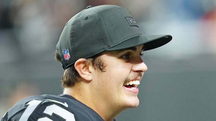 Jan 4, 2026; Paradise, Nevada, USA; Las Vegas Raiders quarterback Aidan O'Connell (12) walks off the field after the Raiders defeated the Kansas City Chiefs 14-12 at Allegiant Stadium. Mandatory Credit: Stephen R. Sylvanie-Imagn Images Jan 4, 2026; Paradise, Nevada, USA; Las Vegas Raiders quarterback Aidan O'Connell (12) walks off the field after the Raiders defeated the Kansas City Chiefs 14-12 at Allegiant Stadium. Mandatory Credit: Stephen R. Sylvanie-Imagn Images