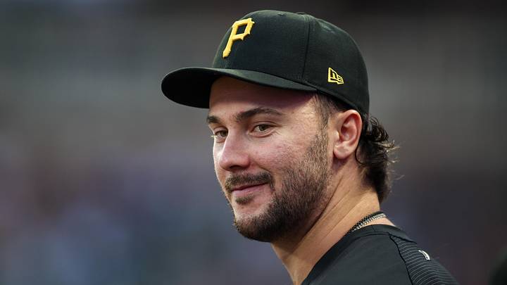 Jun 5, 2026; Atlanta, Georgia, USA; Pittsburgh Pirates pitcher Paul Skenes (30) in the dugout against the Atlanta Braves in the fifth inning at Truist Park. Mandatory Credit: Brett Davis-Imagn Images