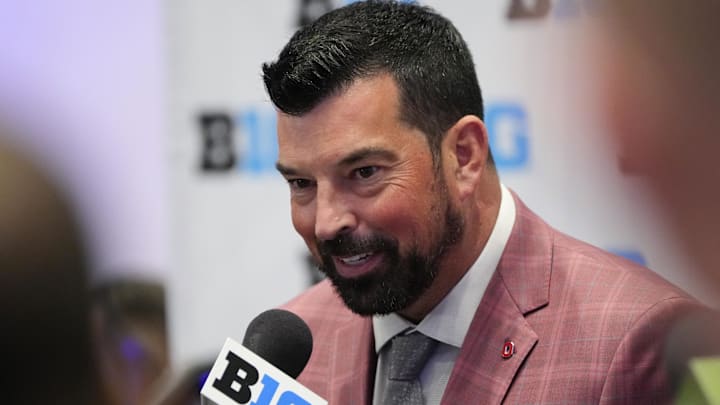 Ohio State head coach Ryan Day speaks to the media during the Big Ten Football Media Days in Las Vegas. Ohio State head coach Ryan Day speaks to the media during the Big Ten Football Media Days in Las Vegas.