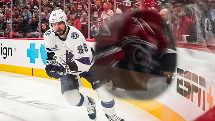 Tampa Bay Lightning forward Nikita Kucherov skates against the Carolina Hurricanes.