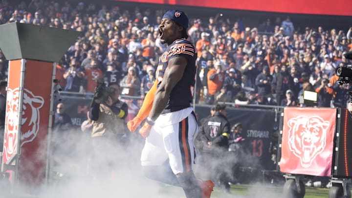 Nov 23, 2025; Chicago, Illinois, USA; Chicago Bears safety CJ Gardner-Johnson takes the field prior to a game against the Pittsburgh Steelers at Soldier Field. Mandatory Credit: David Banks-Imagn Images