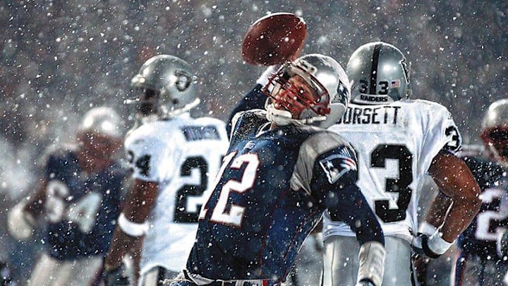 Tom Brady spikes the ball after scoring fourth-quarter touchdown in the famous \"tuck rule\" game against the Raiders in January 2002. Twenty years later, Brady has officially retired from the NFL.
CP 2 Tom Brady spikes the ball after scoring fourth-quarter touchdown in the famous \"tuck rule\" game against the Raiders in January 2002. Twenty years later, Brady has officially retired from the NFL.
CP 2