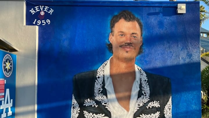 Artist Jonas Never painted a mural of former Los Angeles Dodgers relief pitcher Joe Kelly, set to a 'Mariachi Joe' look, which can be viewed on the left field reserve level of Dodger Stadium.