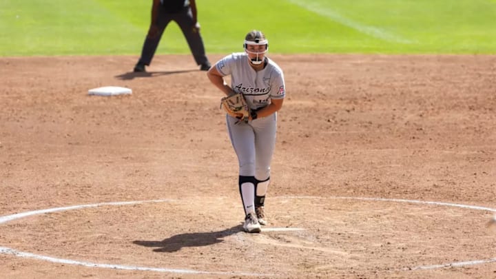 Arizona starting pitcher Rylie Holder earned the win on Friday but exited the game after taking a line drive to the head.