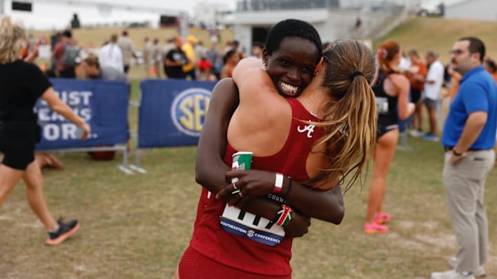 Doris Lemngole celebrating her record breaking performance.