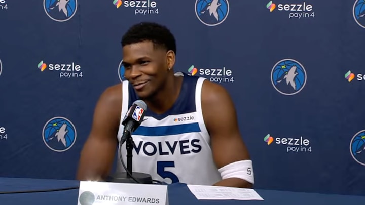 Anthony Edwards at Timberwolves media day on Sept. 30, 2024. 