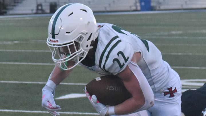 Houston Strake Jesuit senior running back John Hebert, a three-star Houston commit, tallied nearly 500 total yards and accounted for six touchdowns in a 42-38 comeback victory over Fulshear on Thursday evening. The Crusaders' win snapped the Chargers' 14-game district winning streak.