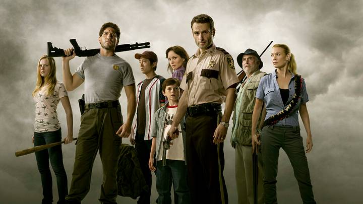 Amy (Emma Bell), Shane Walsh (Jon Bernthal), Glenn (Steven Yeun), Carl Grimes (Chandler Riggs), Lori Grimes (Sarah Wayne Callies), Rick Grimes (Andrew Lincoln), Dale (Jeffrey DeMunn) and Andrea (Laurie Holden) - The Walking Dead - Season 1 - Photo Credit: Matthew Welch / AMC Amy (Emma Bell), Shane Walsh (Jon Bernthal), Glenn (Steven Yeun), Carl Grimes (Chandler Riggs), Lori Grimes (Sarah Wayne Callies), Rick Grimes (Andrew Lincoln), Dale (Jeffrey DeMunn) and Andrea (Laurie Holden) - The Walking Dead - Season 1 - Photo Credit: Matthew Welch / AMC