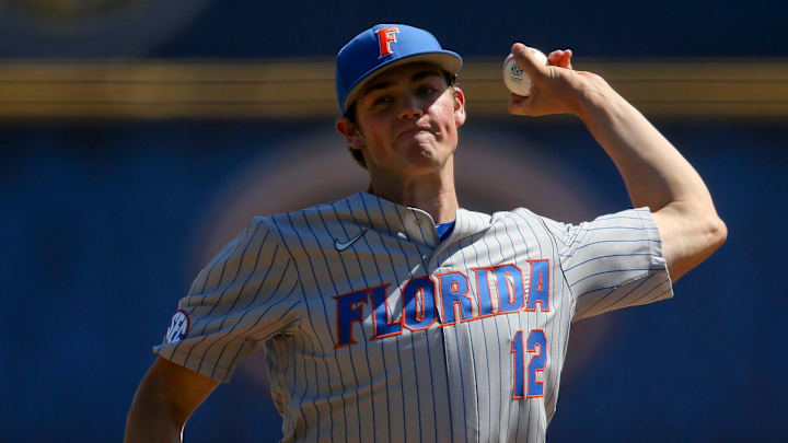 Florida pitcher Hunter Barco (12) makes a pitch against Mississippi State during the SEC Tournament