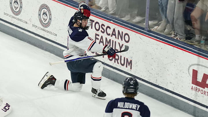 Buffalo Sabres prospect Jake Richard while playing college hockey for UConn