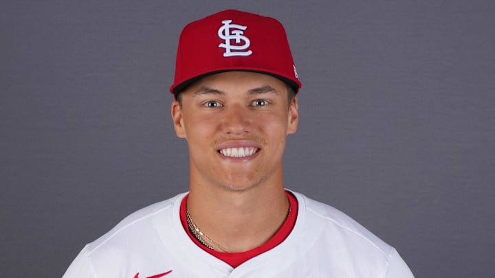Feb 20, 2025; Jupiter, FL, USA;  St. Louis Cardinals infielder JJ Wetherholt (87). Mandatory Credit: Jim Rassol-Imagn Images