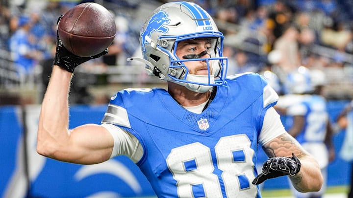 Detroit Lions wide receiver Kaden Davis (88) warms up before a preseason game against Pittsburgh Steelers at Ford Field in Detroit on Saturday, August 24, 2024. Detroit Lions wide receiver Kaden Davis (88) warms up before a preseason game against Pittsburgh Steelers at Ford Field in Detroit on Saturday, August 24, 2024.