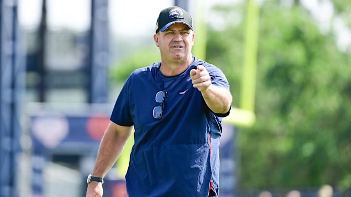 Jul 26, 2023; Foxborough, MA, USA; New England Patriots offensive coordinator/quarterbacks coach