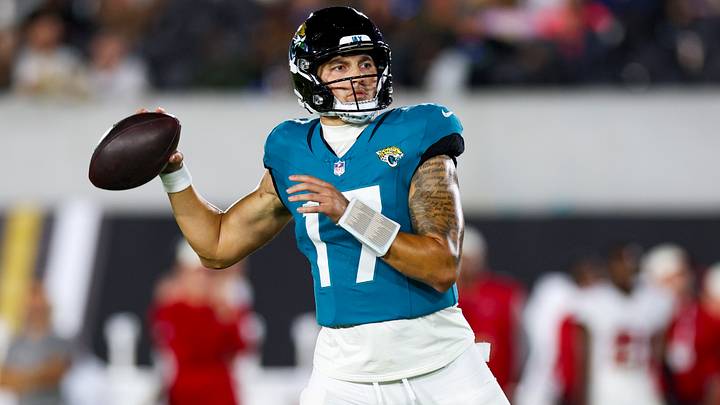 Aug 28, 2026; Jacksonville, Florida, USA; Jacksonville Jaguars quarterback Joey Aguilar (17) drops back to pass against the Tampa Bay Buccaneers in the third quarter during preseason at EverBank Stadium. Mandatory Credit: Nathan Ray Seebeck-Imagn Images Aug 28, 2026; Jacksonville, Florida, USA; Jacksonville Jaguars quarterback Joey Aguilar (17) drops back to pass against the Tampa Bay Buccaneers in the third quarter during preseason at EverBank Stadium. Mandatory Credit: Nathan Ray Seebeck-Imagn Images