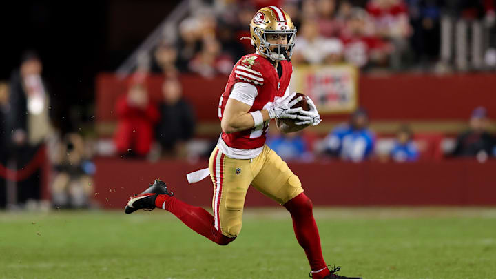 Dec 30, 2024; Santa Clara, California, USA; San Francisco 49ers wide receiver Ricky Pearsall (14) during the game against the Detroit Lions at Levi's Stadium. Mandatory Credit: Sergio Estrada-Imagn Images Dec 30, 2024; Santa Clara, California, USA; San Francisco 49ers wide receiver Ricky Pearsall (14) during the game against the Detroit Lions at Levi's Stadium. Mandatory Credit: Sergio Estrada-Imagn Images