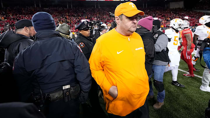Tennessee Volunteers head coach Josh Heupel leaves the field following the College Football Playoff first round game against the Ohio State Buckeyes at Ohio Stadium in Columbus on Dec. 22, 2024. Ohio State won 42-17.