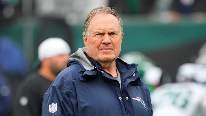 Sep 24, 2023; East Rutherford, New Jersey, USA; New England Patriots head coach Bill Belichick pre game against ther Jets at MetLife Stadium.