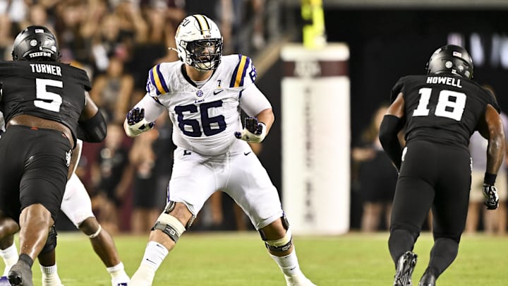 Oct 26, 2024; College Station, Texas, USA; LSU Tigers offensive tackle Will Campbell (66) in action during the second half against the Texas A&M Aggies. The Aggies defeated the Tigers 38-23; at Kyle Field. Mandatory Credit: Maria Lysaker-Imagn Images. Oct 26, 2024; College Station, Texas, USA; LSU Tigers offensive tackle Will Campbell (66) in action during the second half against the Texas A&M Aggies. The Aggies defeated the Tigers 38-23; at Kyle Field. Mandatory Credit: Maria Lysaker-Imagn Images.