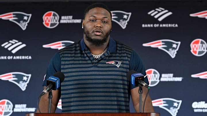 Mar 13, 2025; Foxborough, MA, USA; New England Patriots defensive tackle Milton Williams discusses his recent free agent addition to the Patriots with the media at Gillette Stadium. Mandatory Credit: Eric Canha-Imagn Images Mar 13, 2025; Foxborough, MA, USA; New England Patriots defensive tackle Milton Williams discusses his recent free agent addition to the Patriots with the media at Gillette Stadium. Mandatory Credit: Eric Canha-Imagn Images