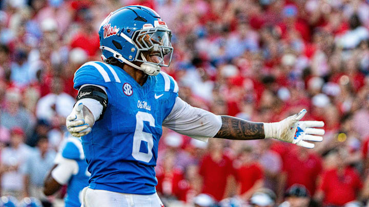 Ole Miss linebacker TJ Dottery (6) celebrates during a college football game between Ole Miss and LSU at Vaught-Hemingway Stadium in Oxford, Miss., on Saturday, Sept. 27, 2025. Ole Miss defeated LSU 24-19. Ole Miss linebacker TJ Dottery (6) celebrates during a college football game between Ole Miss and LSU at Vaught-Hemingway Stadium in Oxford, Miss., on Saturday, Sept. 27, 2025. Ole Miss defeated LSU 24-19.