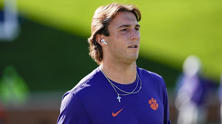 Oct 12, 2024; Winston-Salem, North Carolina, USA;  Clemson Tigers quarterback Cade Klubnik (2) during pregame warm ups against the Wake Forest Demon Deacons at Allegacy Federal Credit Union Stadium. Mandatory Credit: Jim Dedmon-Imagn Images