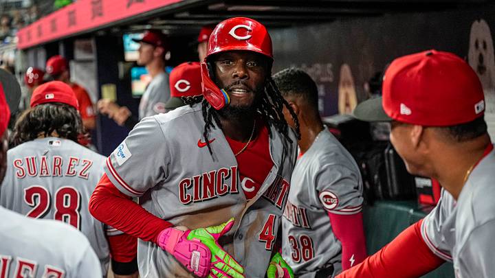 Sep 22, 2026; Cumberland, Georgia, USA; Cincinnati Reds shortstop Elly De La Cruz (44) reacts after hitting a home run against the Atlanta Braves during the third inning at Truist Park. Mandatory Credit: Dale Zanine-Imagn Images Sep 22, 2026; Cumberland, Georgia, USA; Cincinnati Reds shortstop Elly De La Cruz (44) reacts after hitting a home run against the Atlanta Braves during the third inning at Truist Park. Mandatory Credit: Dale Zanine-Imagn Images