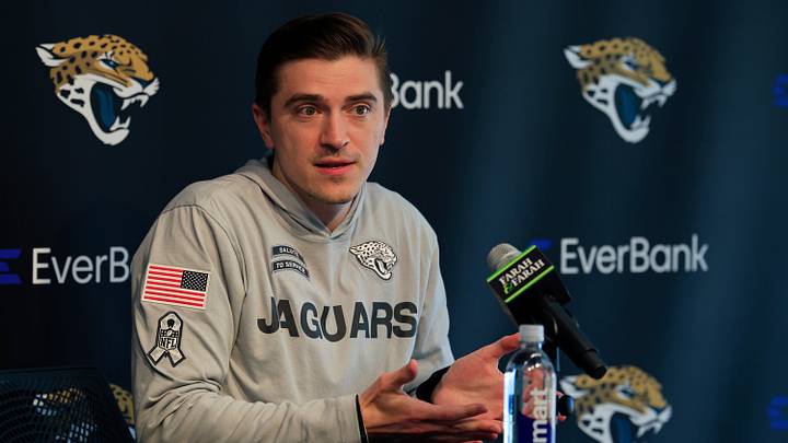 Jacksonville Jaguars general manager James Gladstone speaks during a press conference at Miller Electric Center Tuesday, April 15, 2025 in Jacksonville, Fla. [Corey Perrine/Florida Times-Union]