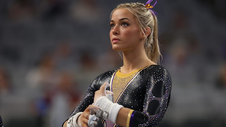 Gymnast Livvy Dunne (LSU) during the 2024 NCAA Women’s Gymnastics Championships Semifinal.