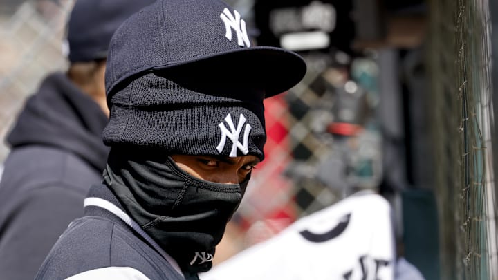 New York Yankees second baseman Pablo Reyes (19) watches from the dugout in the fourth inning against the Detroit Tigers at Comerica Park on April 8.