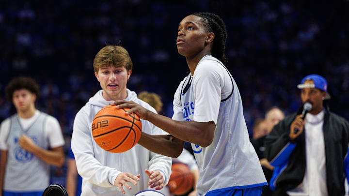 Oct 11, 2025; Lexington, KY, USA; Kentucky Wildcats guard Jasper Johnson (2) competes in the three point contest during Big Blue Madness at Rupp Arena at Central Bank Center. Mandatory Credit: Jordan Prather-Imagn Images Oct 11, 2025; Lexington, KY, USA; Kentucky Wildcats guard Jasper Johnson (2) competes in the three point contest during Big Blue Madness at Rupp Arena at Central Bank Center. Mandatory Credit: Jordan Prather-Imagn Images