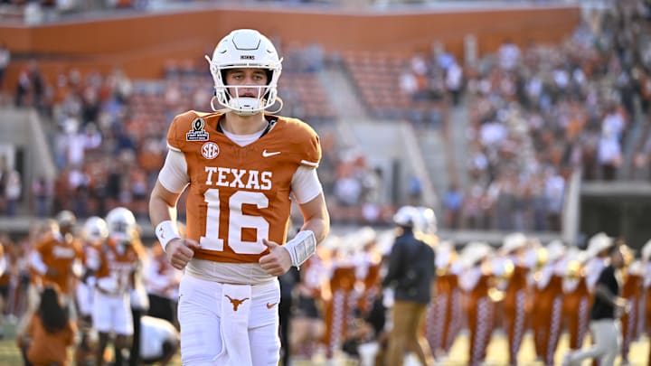 Dec 21, 2024; Austin, Texas, USA; Texas Longhorns quarterback Arch Manning (16) takes the field before the game between the Texas Longhorns and the Clemson Tigers